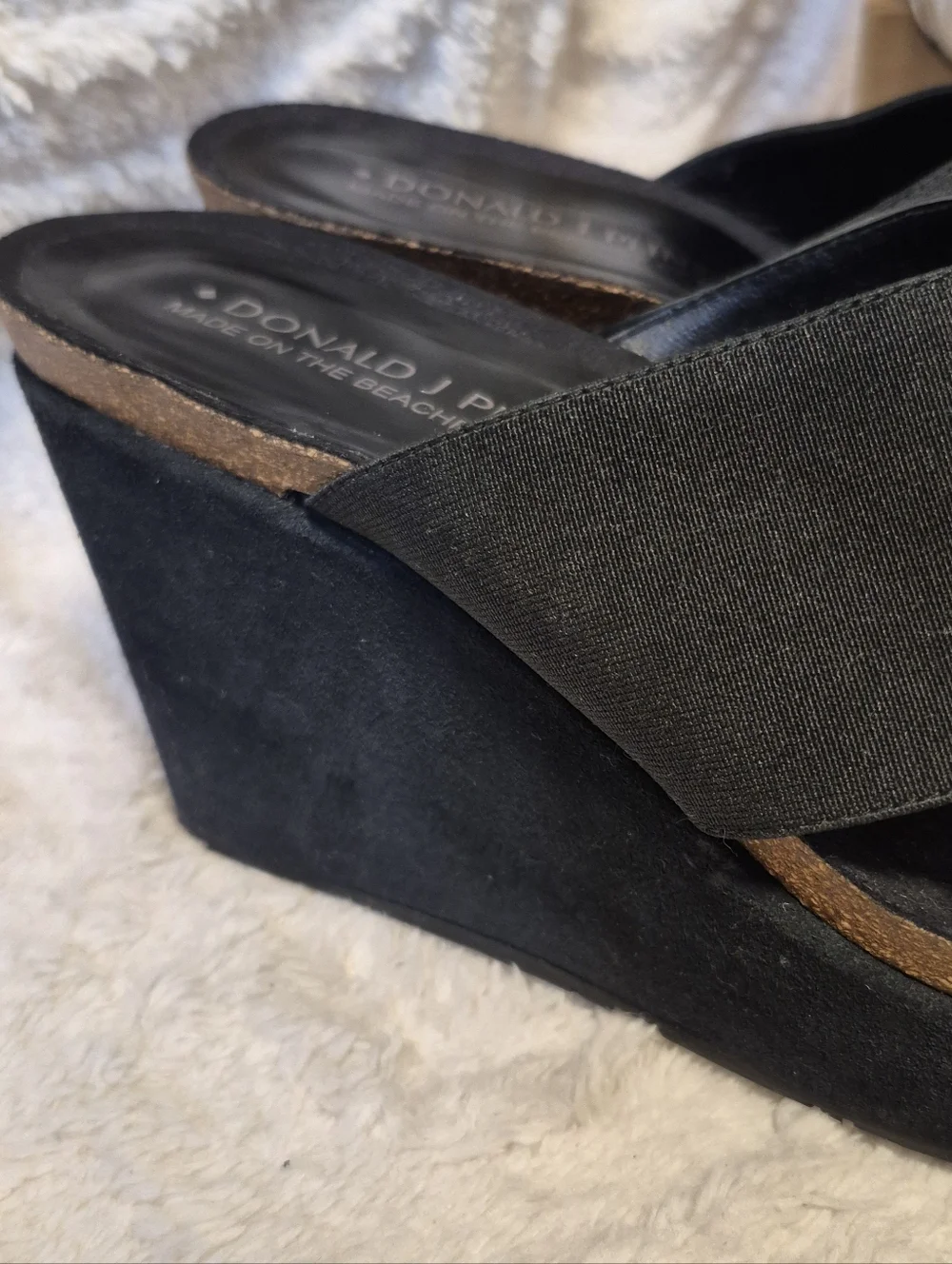 NEW Donald J. Pliner Bonbon Wedge Sandals Black Suede Slip On Stretch Size 9